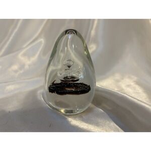 Vintage Egg Shaped Clear Art Glass Controlled bubble Paperweight black center